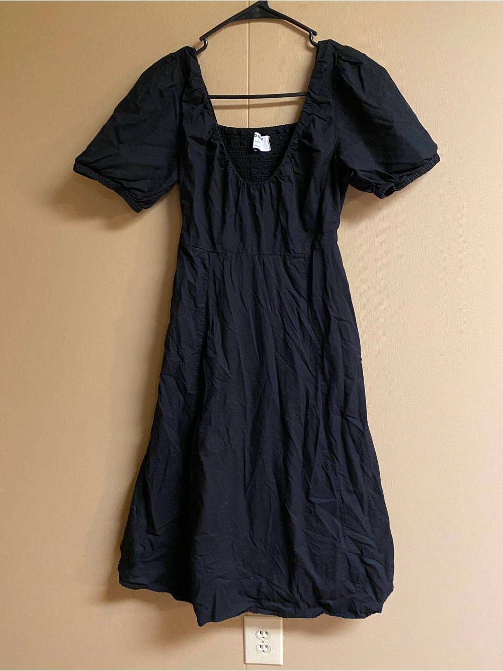 Old Navy Black Puff-Sleeve Midi Dress with Square Neck